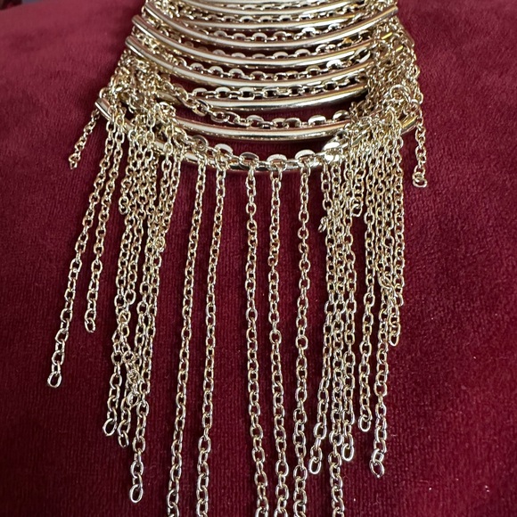 Vintage BCBGMaxAzria Gold Layered Fringe Necklace - Picture 2 of 4